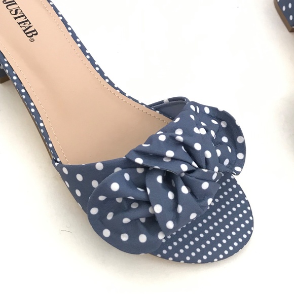 JUSTFAB Polka Dot Sandals Block Heel Dress Sandals Blue White Etna Size 8.5 NEW - Picture 3 of 16